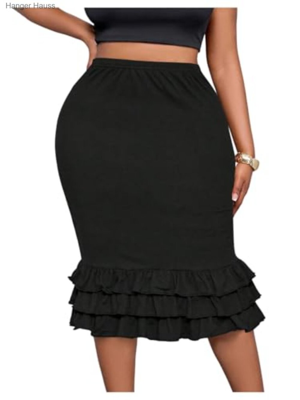 Plus Size Fishtail Pencil Skirt High Waist Midi Work Skirt